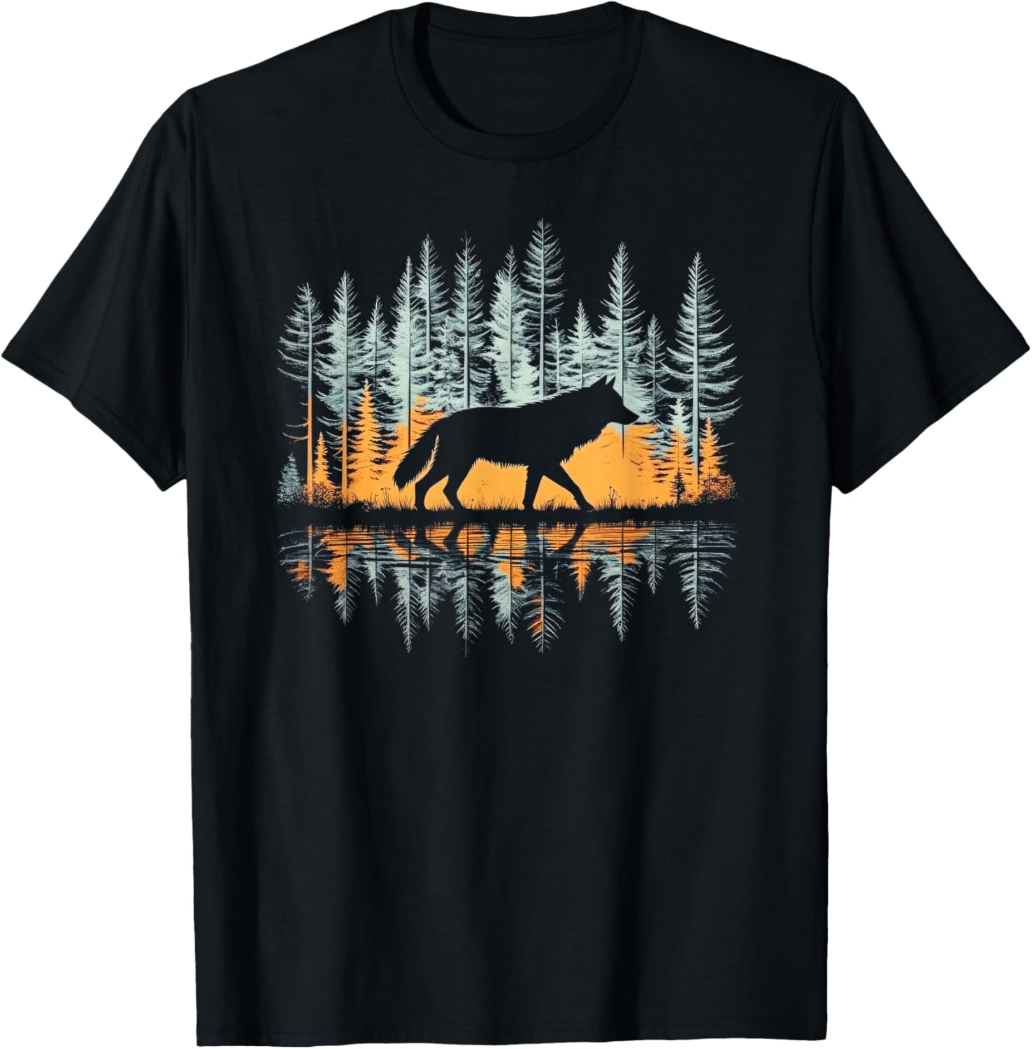 Graphic Wolf Nature T-Shirt - Unisex-Adults & Kids, Black, Small, Short Sleeve